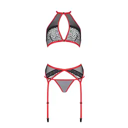 Комплект білизни Passion SATARA SET XXL/XXXL red, топ, пояс для панчіх, стрінги - мініатюра 3