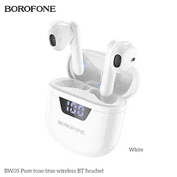 Навушники Borofone BW05 Pure tone true wireless BT headset White - мініатюра 2