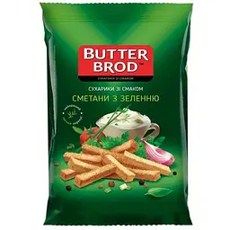 Сухарики BUTTERBROD 35г сметана та зелень пшеничні зі смаком сметани з зеленню