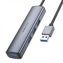 Хаб адаптер Borofone DH12 Smart 4-in-1 converter (Usb to Usb3.0x4) кабель 1.2 метра - мініатюра 6