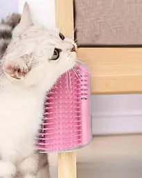 Щітка-чесалка для кішок Semi Brush-comb, Pink з кутовим кріпленням до стіни - мініатюра 7