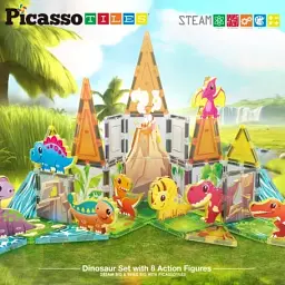 Настільна гра Picasso магнітний Tiles Dinosaur Set з 8 фігурками динозаврів 38 деталей (817338028848) - мініатюра 7
