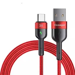 Зарядний кабель ESSAGER USB Type-C 3A червоний 1метр