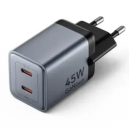 Зарядний пристрій Vention 2xUSB-C PD45W GaN transparent gray (FCFH0-EU)