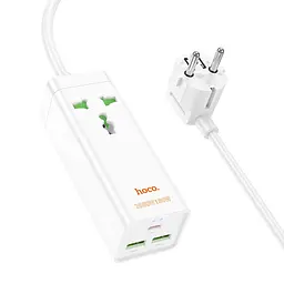 Мережевий зарядний пристрій подовжувач Hoco AC9A 2 USB/Type-C PD QC 30W 1 розетка 1.5m білий - мініатюра 3