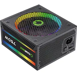 Блок живлення 750 Вт, GameMax RGB 750 PRO, чорний, модульний, 80+ золотистий, Active PFC, 14 см з ARGB підсвічуванням, 3xMolex