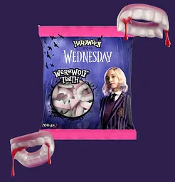 Жувальні цукерки Halloween Wednesday Werewolf Teeth Ікла Оборотня 200г - мініатюра 2