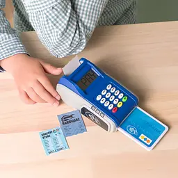 Іграшковий касовий апарат для дітей POS-термінал для карток, друк чека, музика, світло, супермаркет - мініатюра 8