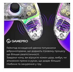 Геймпад Bluetooth джойстик GamePro GPS-13T Bluetooth 5.3/USB (PC/iOS/Android/PS3/PS4) DualShock RGB Transparent - мініатюра 12