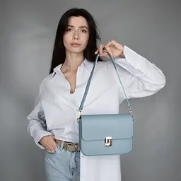 Сумка шкіряна жіноча Virginia Conti 03891 блакитна на застібці - мініатюра 2