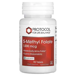 Метилфолат, 5-Methyl Folate, 1000 мкг, 90 веганських таблеток Protocol For Life Balance vit0002634