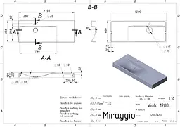 Умивальник Miraggio VIOLA 1200 L (0002660) Miramarble, Глянцевий, Накладний/Підвісний/Врізний, Білий - мініатюра 2