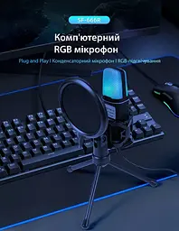 Ігровий мікрофон для ПК та приставки з RGB підсвіткою / Мікрофон конденсаторний з поп-фільтром на підставці для блогерів - мініатюра 4