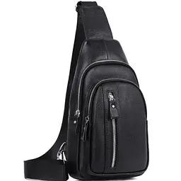 Сумка-слінг чоловіча на одне плече Tiding Bag 18х32х7 з натуральної шкіри 74521 чорна 18 см