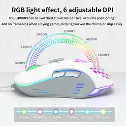 Комп'ютерна мишка Onikuma C12 для ПК та ноутбука провідна USB з RGB підсвіткою та 800-6400 DPI ергономічна Білий - мініатюра 5