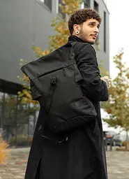 Чоловічий рюкзак ролл Sambag RollTop KZN чорний тканевий 41 х 27 х 18 см (24300065m) - мініатюра 3