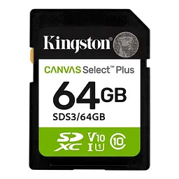 Карта пам'яті SDXC, 64Gb, Canvas Select Plus, Class10 UHS-I U1 V10 Kingston teh0028469