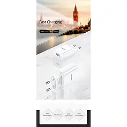 Зарядний пристрій Usams T21 Charger kit T18 Single USB 2.1A with Lightning Cable white - мініатюра 2