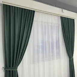 Мікровелюрові штори темно-зеленого кольору 2шт. 150х270 з білим шифоновим тюлем 400х270, на тасьмі ALBO pbe0052607 - мініатюра 5