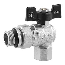 Кран-американка кульовий кутовий Kroner 1/2" ВЗ PN40 метелик, нікельований (CV033223) - мініатюра 1