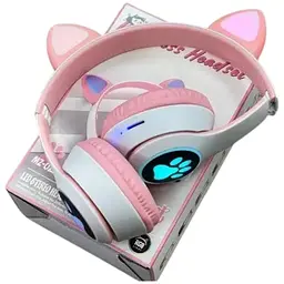 Дитячі навушники Cat MZ-023 Bluetooth RGB підсвічування FM microSD з котячими вушками біло-рожевий - мініатюра 7