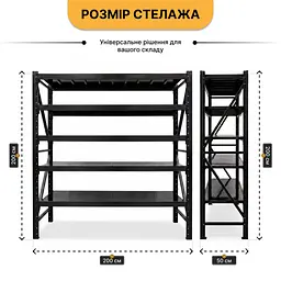 Металевий стелаж LEOBRO Premium Pro 200 х 200 х 50 см, 300кг/полиця, 5 полиць (LB-R131) - мініатюра 2