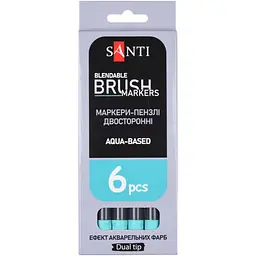 Маркер акварельний Santi Brush Marker SWB-20 м‘ятний двосторонній 6 шт. (391076) - мініатюра 4