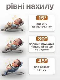 Крісло-гойдалка-шезлонг дитяче для новонароджених та немовлят вагою до 12 кг з ременями безпеки, сіре (8381706587) - мініатюра 4