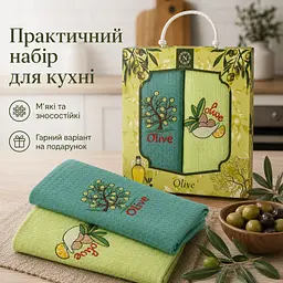Набір вафельних рушників 2 шт 40x60 см Олива зелений/салат LoveYouHome - мініатюра 2