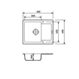 Кухонна мийка Adamant MINIMAL avena 615x495x200 мм, з крилом 61,5 см - мініатюра 2
