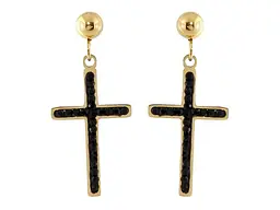 Сережки Xuping TTM Stainless Steel 14K пусети "Підвіски хрестики з чорним цирконієм" (201739)