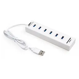 Концентратор Vinga 6xUSB2.0 + card-reader with switch 0.8m (VCP2H6USBCRSWWH) - мініатюра 2