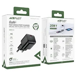 Мережевий зарядний пристрій Acefast A73 mini PD20W GaN USB-C charger чорний - мініатюра 2