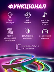 Неонова світлодіодна стрічка UKC RGB 10 м з керуванням від телефону SFK-11 Bluetooth гнучкий лінійний неон  - мініатюра 7