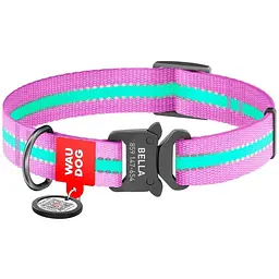 Нашийник для собак Waudog Nylon, світловідбивний, світлонакопичуючий, з QR паспортом, металева пряжка-фастекс, S, 23-35х1,5 см, фіолетовий