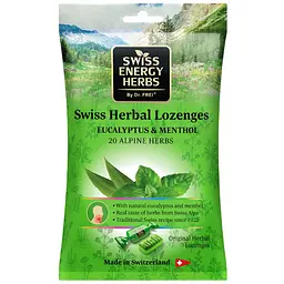 Льодяники від застуди Swiss Energy Herbal Lozenges Bag 20 herbs + Eucalyptus and Menthol від кашлю, болю в горлі та закладеності носа, 20 альпійських трав, ментол та евкаліпт 12 трав'яних льодяників (55 г)