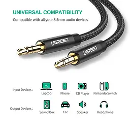 Аудіо кабель AUX 3.5mm (miniJack) Ugreen AV112 1м Чорний - мініатюра 3