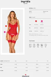 Комплект Obsessive Ingridia corset (Червоний, XS/S) Obsessive 100415; SO9028 96959 - мініатюра 7