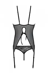 Корсет з пажами Passion Ursula Corset, трусики з ажурним декором та відкритим кроком, S/M (чорний) - мініатюра 5