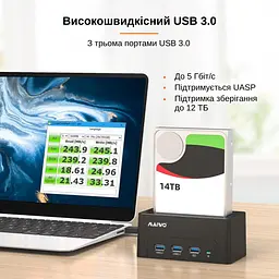 Док-станція Maiwo для HDD 2.5"/3.5" SATA/SSD 3хUSB 3.0 (K308H 7000) Чорна - мініатюра 6