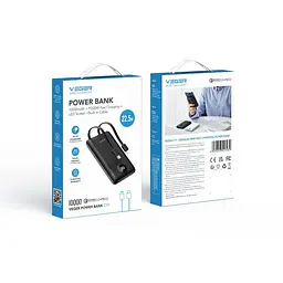 Зовнішній акумулятор VEGER 10000 mAh with built-in cables Type C / Lightning PD QC3.0 2A 22,5W C11 (W1170) black (VG-W1170) - мініатюра 2
