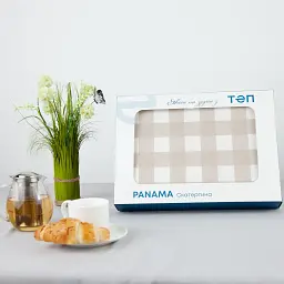 Скатертина Panama водовідштовхувальна Light Brown Check, 160x200 - мініатюра 2