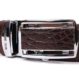 Ремінь-автомат з натуральної шкіри крокодила (каймана) коричневий CROCODILE LEATHER 18235 120 см - мініатюра 7