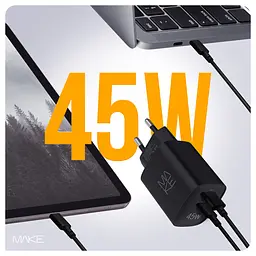 Зарядний пристрій мережевий MAKE 45W GaN3 Mini Type-C PD + USB QC4.0 Black - мініатюра 3