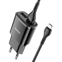 Мережевий зарядний пристрій з кабелем HOCO C88A Star round dual port charger set(Micro) 12W чорний