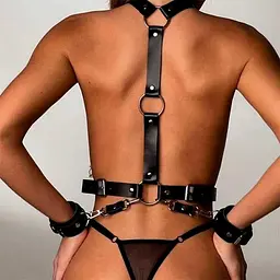 Епатажна портупея з наручниками One size Чорний K000724 - мініатюра 2