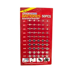 Набір батарейок таблеток ASSORTED 50 шт, LR41, LR44, AG1, AG3, AG10, AG13 - мініатюра 5