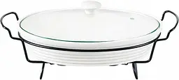 Марміт Maestro MR-11260-74 Керамічна каструля з кришкою 1,6л на підставці овальна 30см х 23см Білий