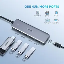 USB-хаб Ugreen 4-in-1 USB Type-C to 4xUSB 3.0 HUB тонкий 15 см Black (CM219) - мініатюра 2