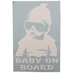 Наклейка наліпка Дитина в машині "Baby on Board" в шапці 15x10см біла